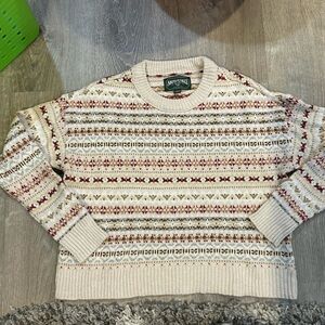 American Eagle Outfitters Cream and Red Patterned Women's Sweater size medium